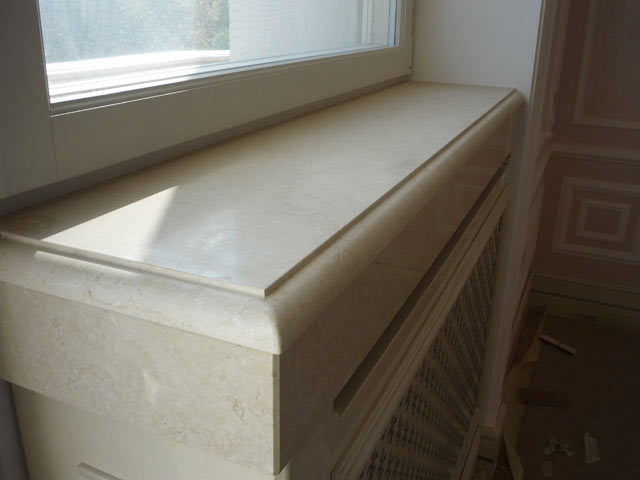 Window sill with subglueing from marble Crema Marfil, Spain  =>Following